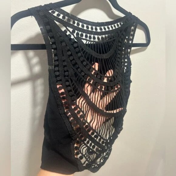 DIVIDED by H&M black crop top, size 12, knitted mesh mosaic see through back - Picture 4 of 8